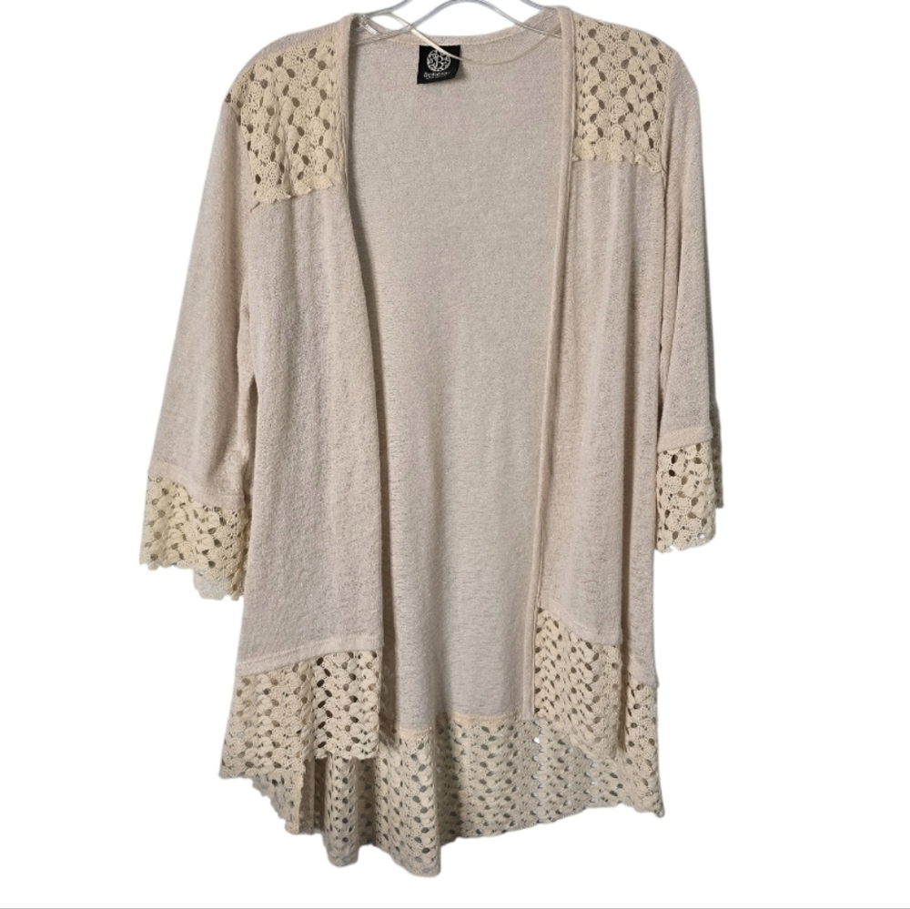 Bobeau Cream Crochet Open Front Cardigan Sweater Size S *